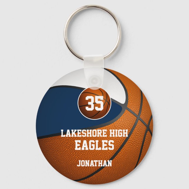 Blue white basketball team spirit boys girls keychain (Front)