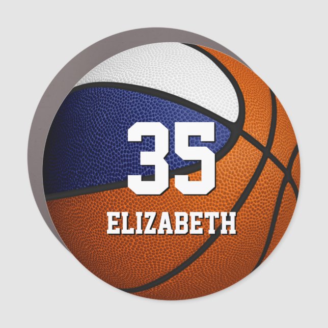 Blue white basketball team spirit kids custom car magnet (Front)