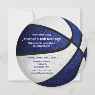 blue white basketball themed birthday party announcement