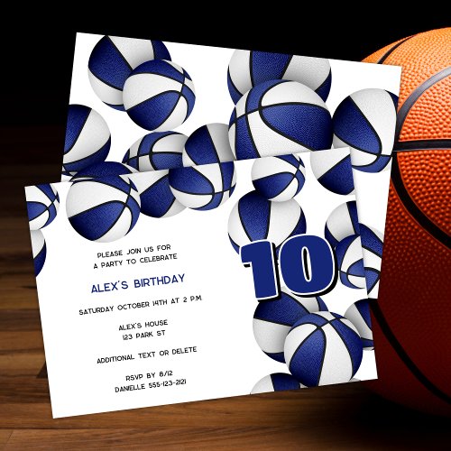 blue white team colors basketballs birthday party announcement