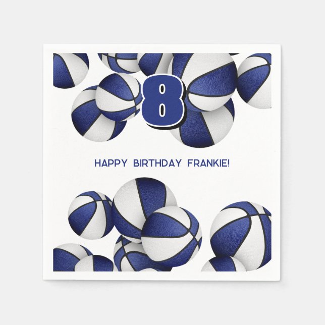 blue white basketballs kids sports party napkins (Front)