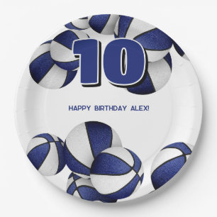 blue white basketballs kids sports party paper plates