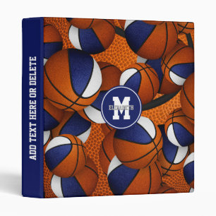 blue white basketballs sporty back to school 3 ring binder