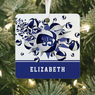 Blue white basketballs stars personalized metal ornament