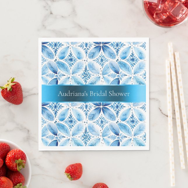 Blue White Batik Floral Bridal Shower Napkins (Insitu)