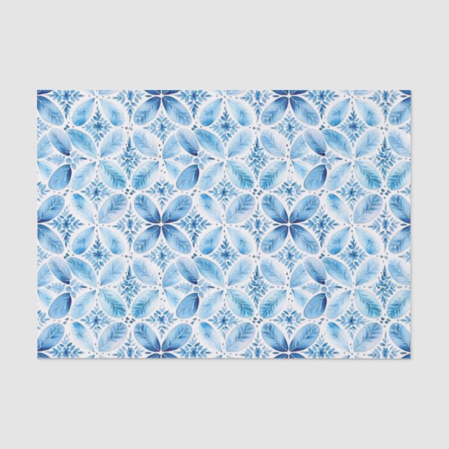 Blue White Batik Floral Bridal Shower Tissue Paper (Front)