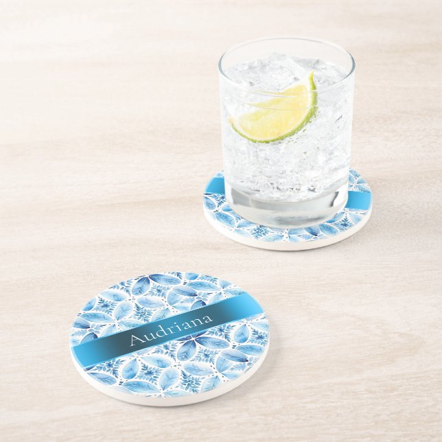 Blue White Batik Floral   Coaster (Side)