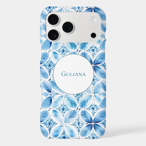 Blue White Batik Floral Name iPhone 17 Pro Max Case