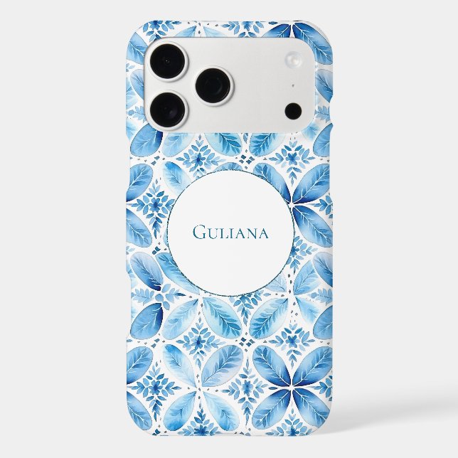 Blue White Batik Floral Name Case-Mate iPhone Case (Back)