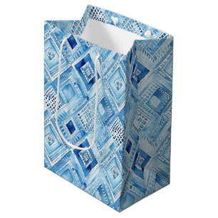 Blue White Batik Square Jewel Medium Gift Bag