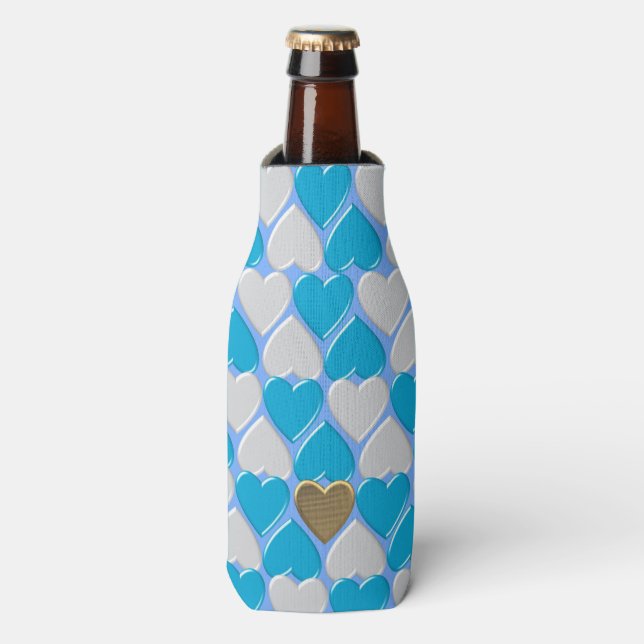 Blue, white Bavarian pattern. Bottle Cooler (Bottle Front)