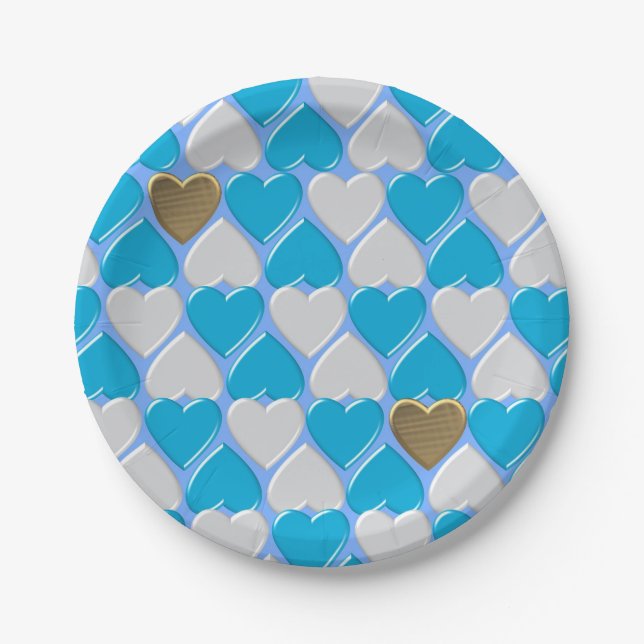 Blue, white Bavarian pattern. Paper Plates (Front)