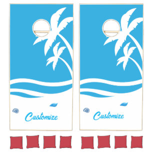 Blue & White Beach Customize Wording Cornhole Game