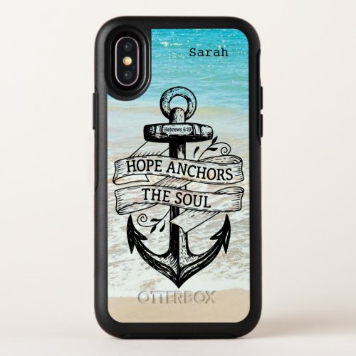 Blue White Beach Hope Anchors The Soul Quote OtterBox Symmetry iPhone X Case