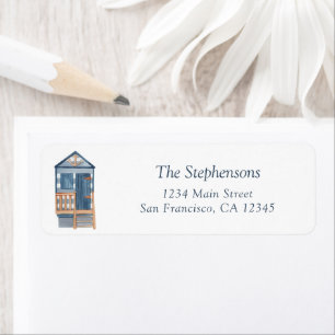 Blue White Beach House Coastal Return Address Label