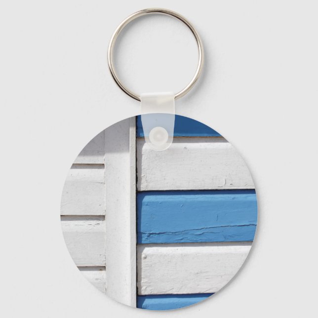 Blue & White Beach Huts Pattern Keychain (Front)