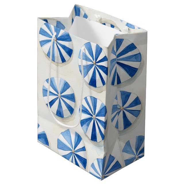 Blue White Beach Umbrellas Bridal Shower Medium Gift Bag (Front Angled)