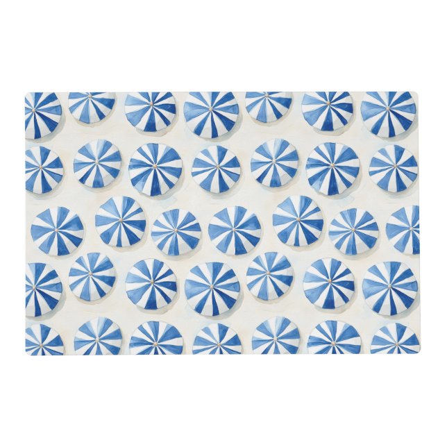 Blue White Beach Umbrellas Bridal Shower Placemat (Front)