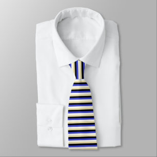 Blue, White, Beige and Black Stripes Tie