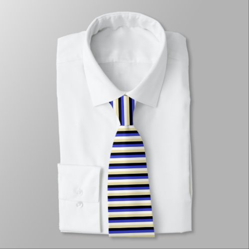 Blue White Beige and Black Stripes Tie