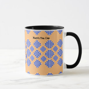 Blue White Beige Checkered Diamond Mug