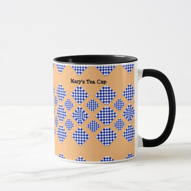 Blue White Beige Checkered Diamond Mug (Right)
