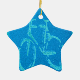Blue White Bicycle,  Cycling Bicycles Sign Ceramic Ornament