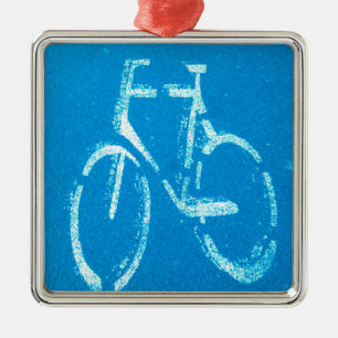 Blue White Bicycle,  Cycling Bicycles Sign Metal Ornament