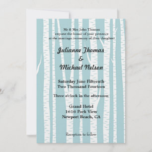 Blue White Birch Trees Wedding Invitation