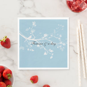 Blue White Bird Branches Wedding Napkins