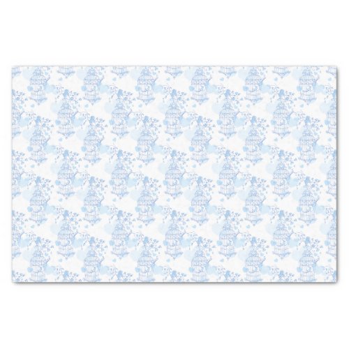 Blue white bird cage hearts tissue paper