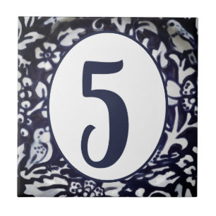 Blue White Bird Flower Woodland House Number Oval Ceramic Tile