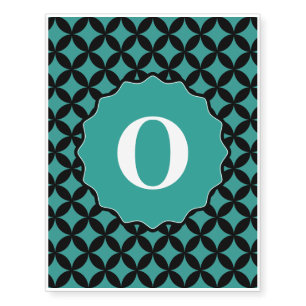 Blue White Black Aqua Monogram Pattern Temporary Tattoos
