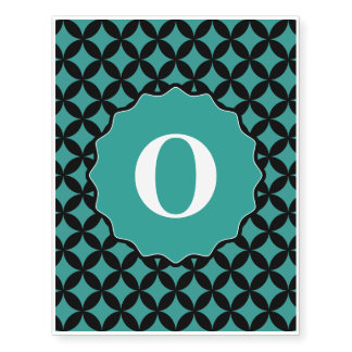 Blue White Black Aqua Monogram Pattern Temporary Tattoos