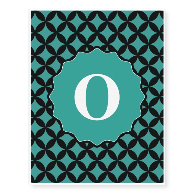 Blue White Black Aqua Monogram Pattern Temporary Tattoos (Front)