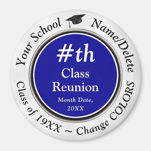 Blue, White, Black, Cheap, Class Reunion Favors, Magnet (Front)