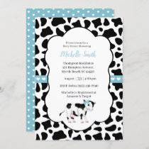 Blue White Black Cow Print Baby Shower Invitation