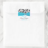 Blue, White, Black Damask Wedding Favor Sticker (Bag)