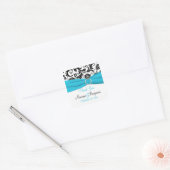 Blue, White, Black Damask Wedding Favor Sticker (Envelope)