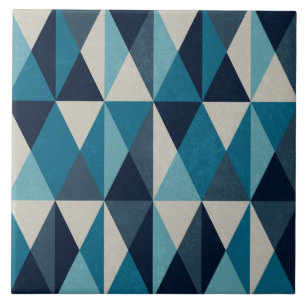 Blue White Black Geometric Rhombic Pattern Ceramic Tile