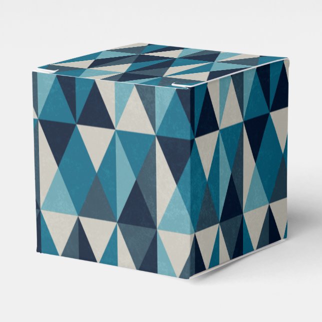 Blue White Black Geometric Rhombic Pattern Favor Boxes (Front Side)