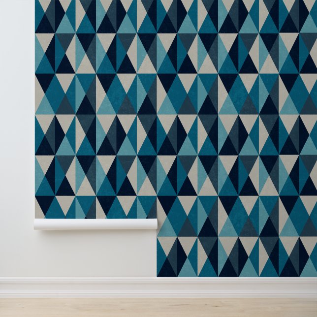 Blue White Black Geometric Rhombic Pattern Wallpaper (Application)