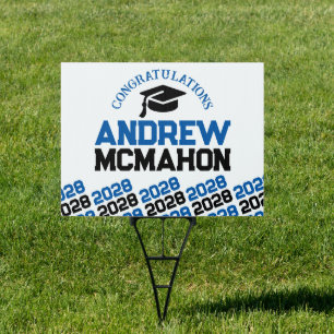 Blue, White & Black Graduation Party Yard Sign