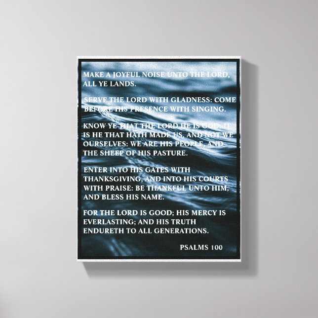 BLUE WHITE BLACK HAPPY THANKSGIVING PSALMS 100  CANVAS PRINT (Front)