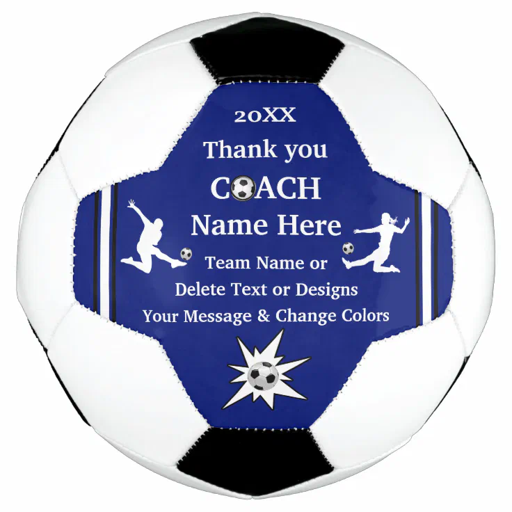 Blue, White, Black Personalized Soccer Coach Gifts Soccer Ball | Zazzle