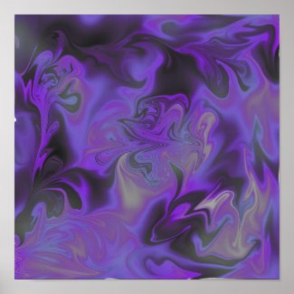 Blue, White, Black, Purple Liquid Art  Poster