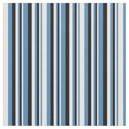Blue, White & Black Stripes/Lines Pattern Fabric