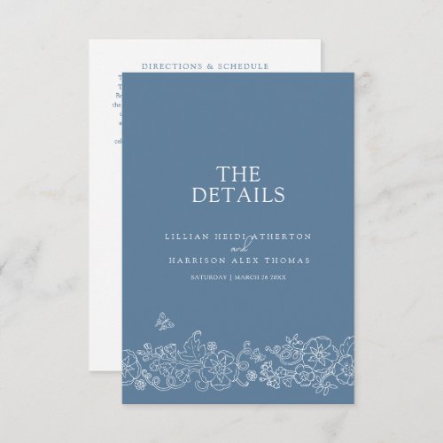 Blue white blossom butterflies wedding details QR Enclosure Card
