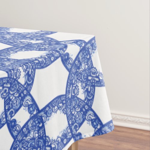 Blue  White Blue Willow Border Circle Pattern Tablecloth