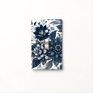 Blue & White Bohemian Floral Print Light Switch Cover
